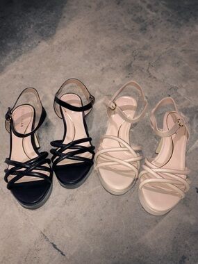 Cole Haan Grove Platform Sandal 95 mm Beige Black Leather 2 Pairs Sz 8 B NWOB